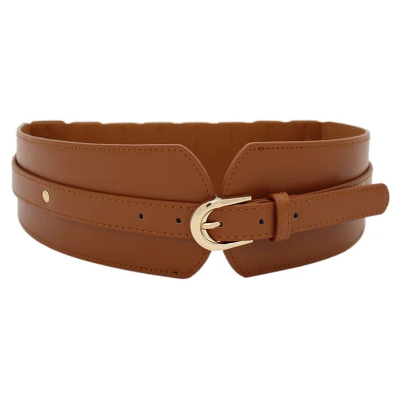 Chic Vintage Buckle Women's Wide Elastic Waist Belt - Luxurious and Fashionable Leather Accessory