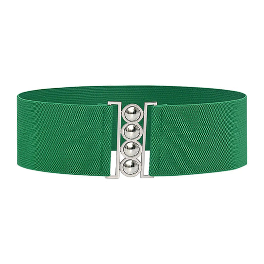 Stylish Green Wide Elastic Belt: Decorative Accessory with Buckle for Women