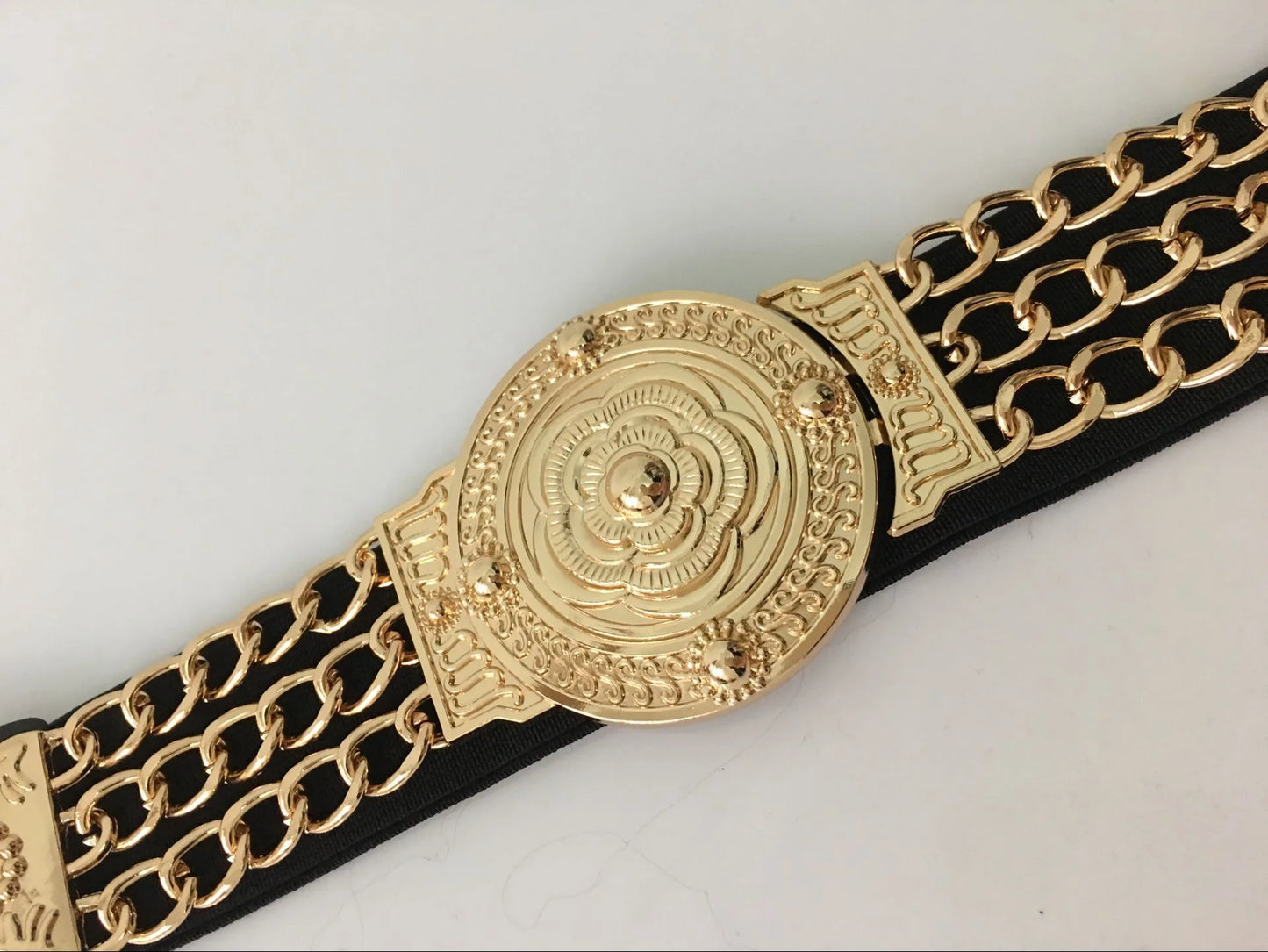 Luxury Chain Style Waist Belt with Flower Emblem Design