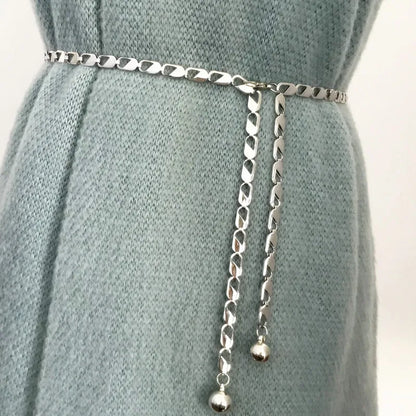 Metal Ball Pendant Waist Chain Belt: Women's Thin Girdle Strap in Gold and Silver