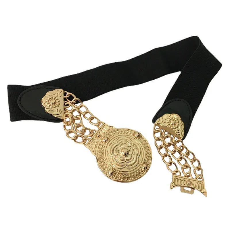 Luxury Chain Style Waist Belt with Flower Emblem Design